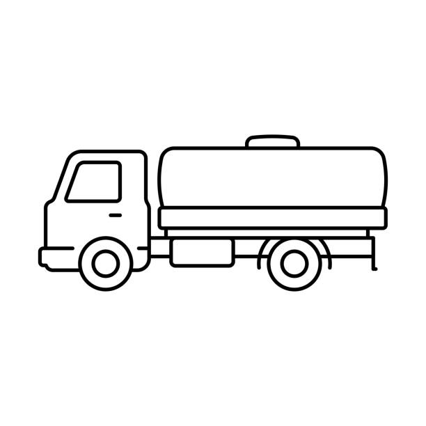 lkw-tank-symbol. schwarze lineare silhouette. bearbeitbare striche. seitenansicht. vektor einfache flache grafische illustration. isoliertes objekt auf weißem hintergrund. isolieren. - truck fuel tanker semi truck milk tanker stock-grafiken, -clipart, -cartoons und -symbole