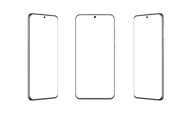 istock Smartphone with thin, round edges in three positions, isolated on white. Versatile phone mockup, ideal for showcasing modern design and app presentations 1951196793