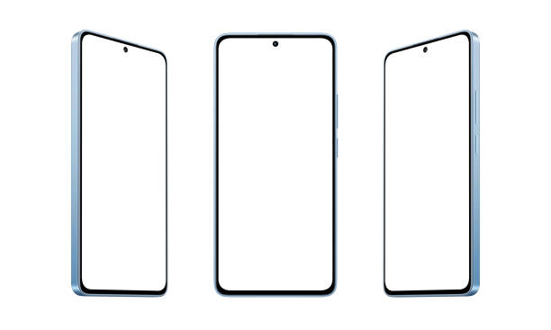 istock Blue, modern smartphone mockup with thin, round edges, displayed in three positions on a white background 1951196795