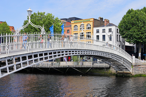 The Amstel River and The Blauwbrug Bridge in Amsterdam, The Netherlands.