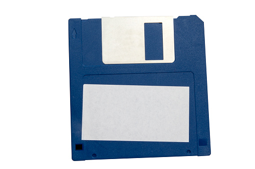 Computer floppy disk closeup on white