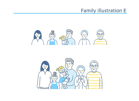 Family, parent and child, grandparents, parents, children, multi-generation,, Japanese, person, smile, upper body, icon, avatar, face,