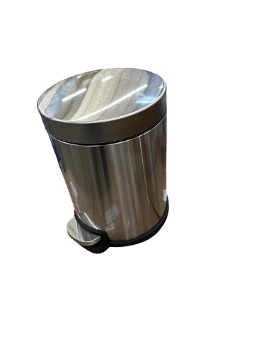 Silver trash can isolated on white background