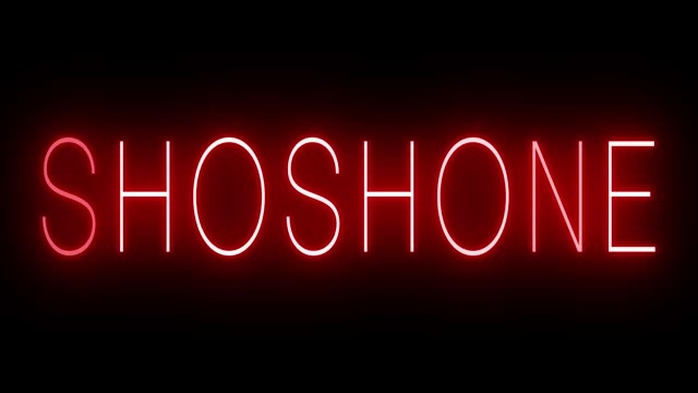 Glowing and blinking red retro neon sign for SHOSHONE