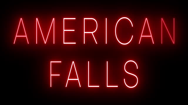 Glowing and blinking red retro neon sign for AMERICAN FALLS