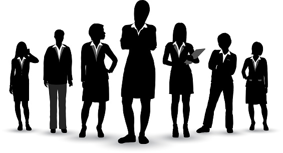 Female leadership group silhouette.