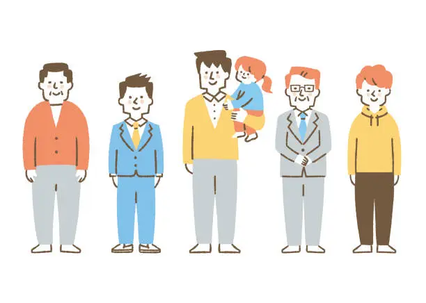 Vector illustration of Set of men of various ages_Colors