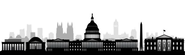 Vector illustration of Washington DC Skyline Silhouette (All Buildings Are Complete and Moveable)