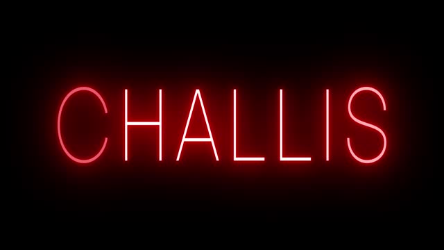 Glowing and blinking red retro neon sign for CHALLIS