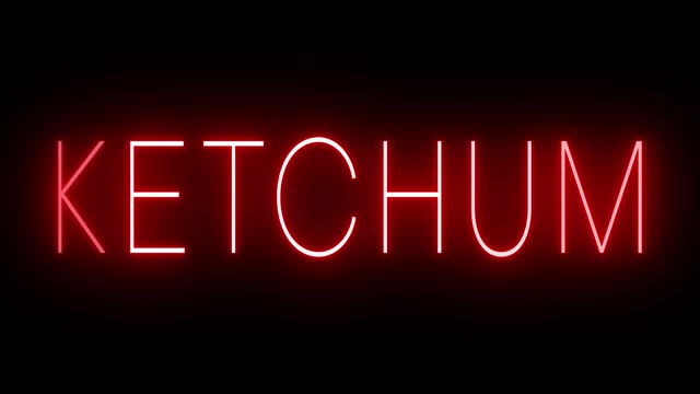 Glowing and blinking red retro neon sign for KETCHUM