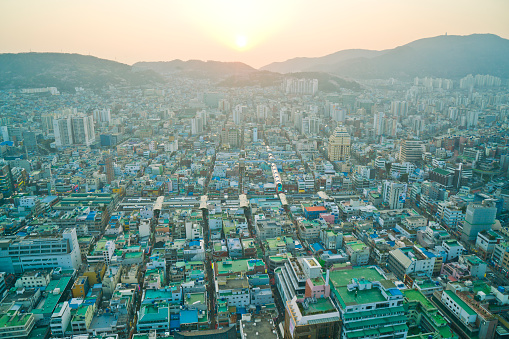 Cityscape of Busan city seen from Busan tower, South Korea.