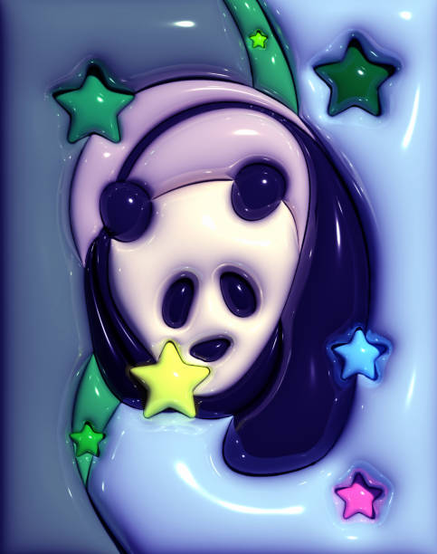 abstract cute cartoon panda inflate effect 3D printing pattern background