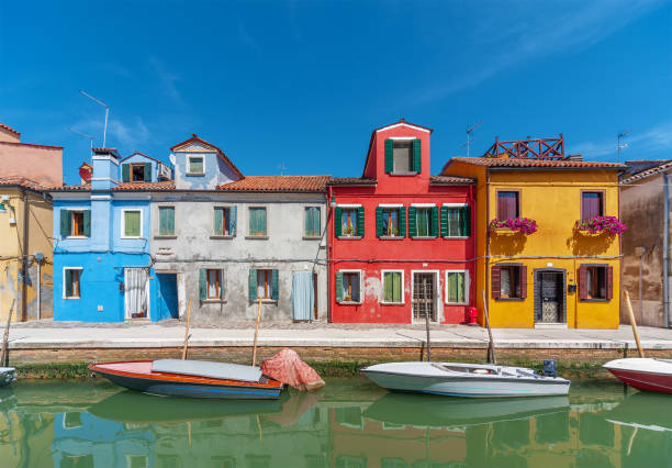 Colorful house in Burano island, Venice, Italy. stock photo