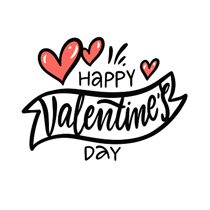 Handwritten Happy Valentine's day lettering text. Holiday phrase vector illustration flat design.
