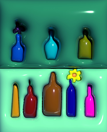 abstract bottles still life inflate effect 3D pattern background