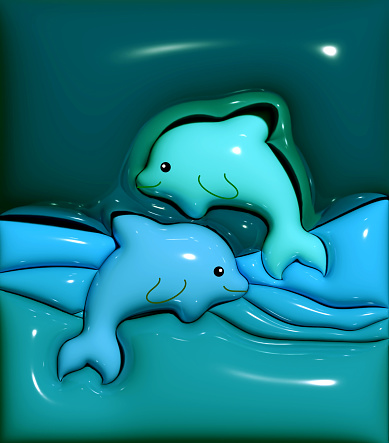 abstract 3D inflate effect cartoon swimming dolphin pattern background