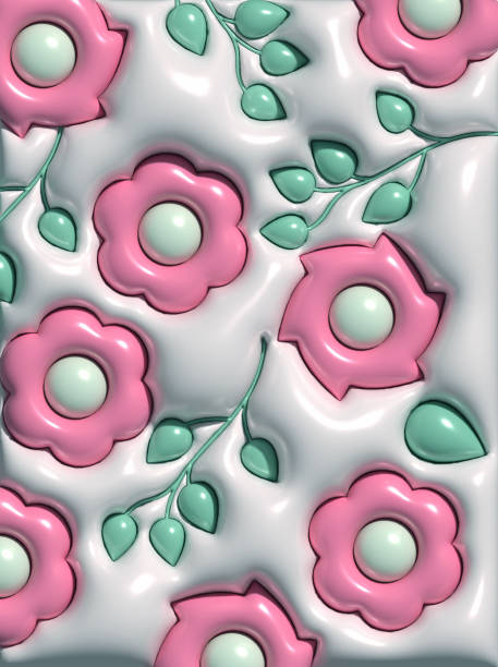abstract cute inflate effect plant flower pattern 3D banner background