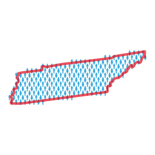 Tennessee population map. Stick figures people map. Pattern of men and women. Flat vector illustration Tennessee population map. Stick figures people map with bold red translucent state border. Pattern of men and women icons. Isolated vector illustration. Editable stroke. tennessee map stock illustrations