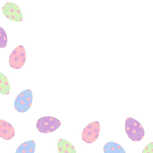 트렌디한 부드러운 색조로 그려진 부활절 달걀의 추상적인 모서리 프레임입니다. 부활절 인사말 디자인 컨셉 - easter vector corner nature stock illustrations