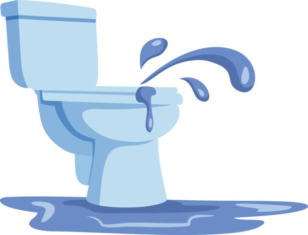 ilustraciones, imágenes clip art, dibujos animados e iconos de stock de inodoro obstruido con derrame de agua ilustración de dibujos animados vectoriales - plumber water pipe leaking water