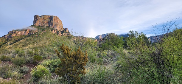 A scenic view of Chisos Basin in Big Bend National Park in Texas.