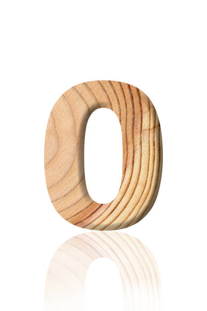 Close-up of three-dimensional tree ring number Zero on white background.