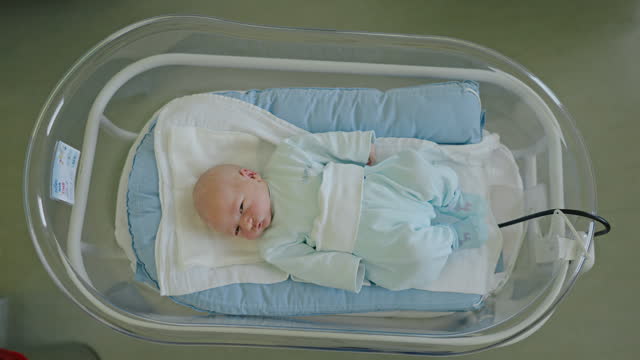 HA New Beginnings: Introducing Newborn Baby Boy in Hospital Crib at Maternity Ward