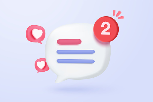 3D speech bubbles symbol on social media icon isolated on pastel background. Comments thread mention or user reply sign with social media. 3d speech bubbles icon vector with shadow render illustration