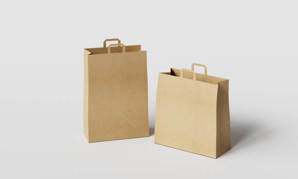 maqueta de bolsa de compras de papel. renderizado 3d - manilla envelope fotografías e imágenes de stock