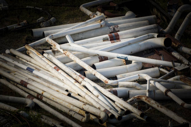 Old building pipes and tubes ready for recycling after dismantling from architectural projects Asia