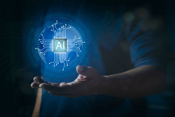 istock Businessman show virtual graphic Global Internet connect, Modern technology, Man use AI to help work, Smart network digital technology.  AI learning and Artificial intelligence concept. 1951636129