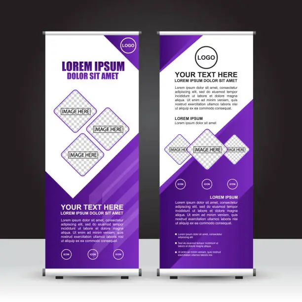 Vector illustration of Purple color combination theme Roll Up Banner template.