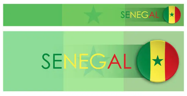 Vector illustration of Senegal flag horizontal web banner in modern neomorphism style. Webpage Senegalese country header button for mobile application or internet site. Vector