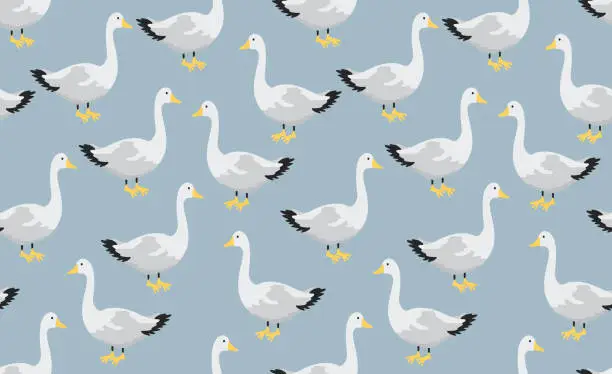 Vector illustration of Seamless scandinavian geese pattern. Hand drawn spring pattern with cute goose. Vector illustration