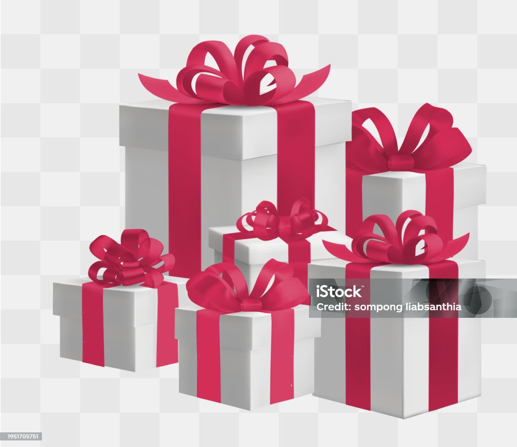 Abstract Red Gift Box Vector Set Of White And Red Gift Boxes With Ribbons Realistic 3d Gift ...