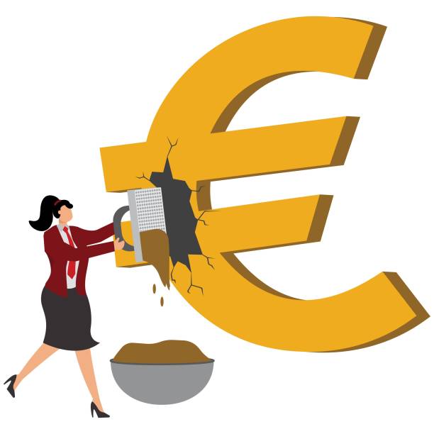 ilustrações de stock, clip art, desenhos animados e ícones de repairing, euro symbol, european union currency, improvement, businesswoman - euro symbol european union currency currency construction