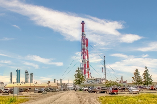 Cochrane, AB, Canada. Aug 15 ,2023. A front view of The Plant Towers, leading to the Direct Energy Wildcat gas plant in Cochrane.