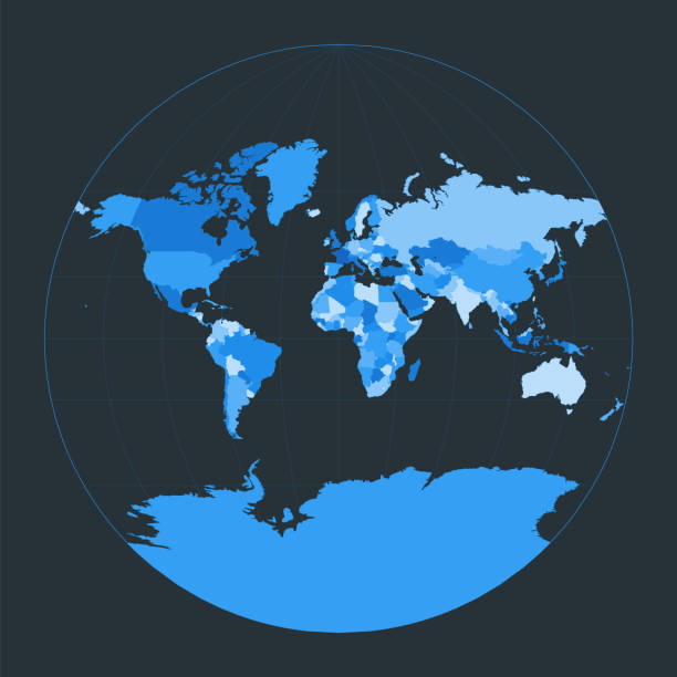 istock World Map. Van der Grinten III projection. Futuristic world illustration for your infographic. Nice blue colors palette. Cool vector illustration. 1951715606