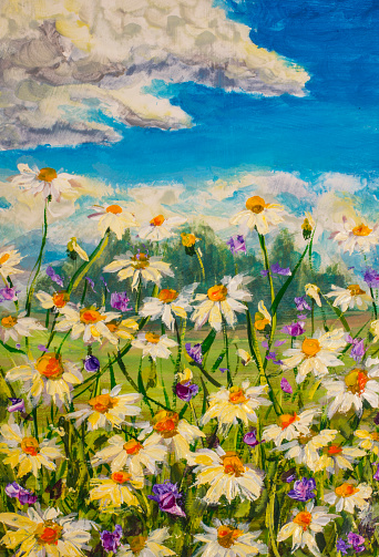 Beautiful flowers oil painting impasto brushstroke still life on canvas palette knife wildflowers on canvas Impressionism art