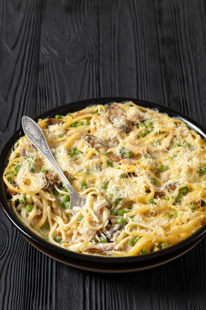 istock baked chicken tetrazzini in baking dish, top view 1951744126
