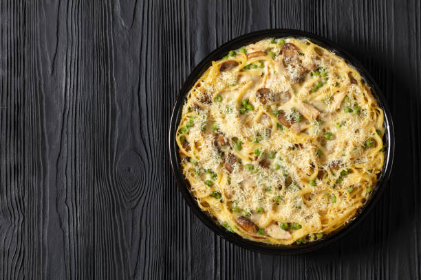 istock baked chicken tetrazzini in baking dish, top view 1951744150