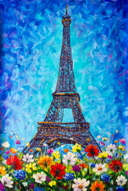 istock Eiffel Tower, Paris on a blue background handmade palette knife oil painting. Eiffel Tower artwork illustration 1951748492