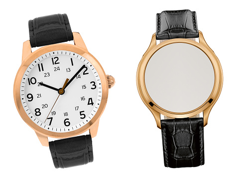 luxury watches with a leather strap on a white background