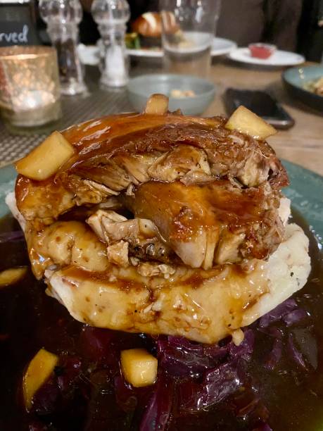 Delicious Pork Belly Dinner Mash Gluten Free Coeliac Celiac Braised Red Cabbage Jus Gravy Apple Pub The Sun Carshalton Surrey