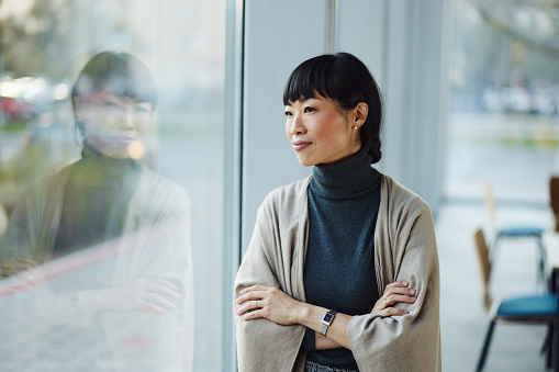 Businesswoman with arms crossed looking at camera