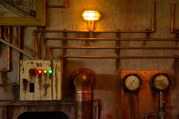 yellow bulkhead light. ship deck lamp. industrial background