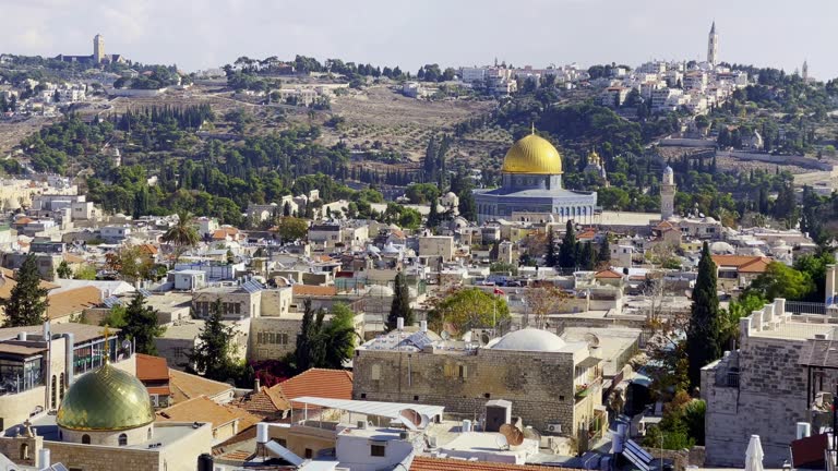 Scenic view of old historic temples and churches located in ancient Jerusalem