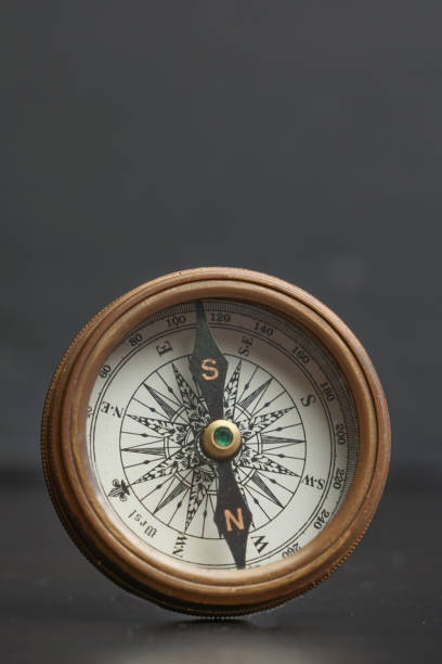 istock Vintage brass compass on a gray background. 1951826443