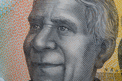 Andrew Jackson portrait on 20 dollar bill. Close-up.