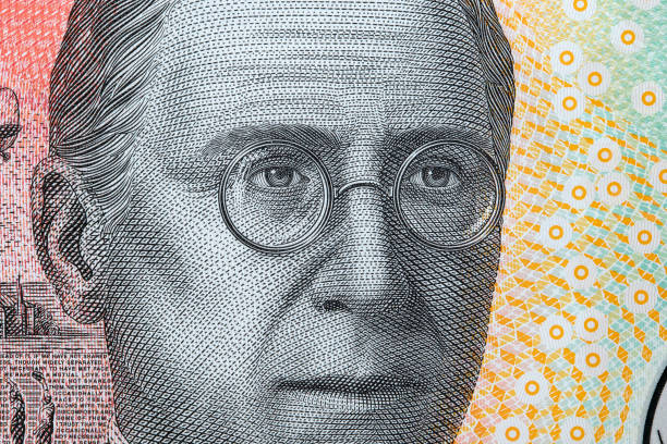 reverend john flynn a closeup portrait from australian money - john flynn foto e immagini stock